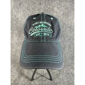 Prairie Mountain Colorado Rocky Mountains Hat Black Teal Contrast Stitch Cap